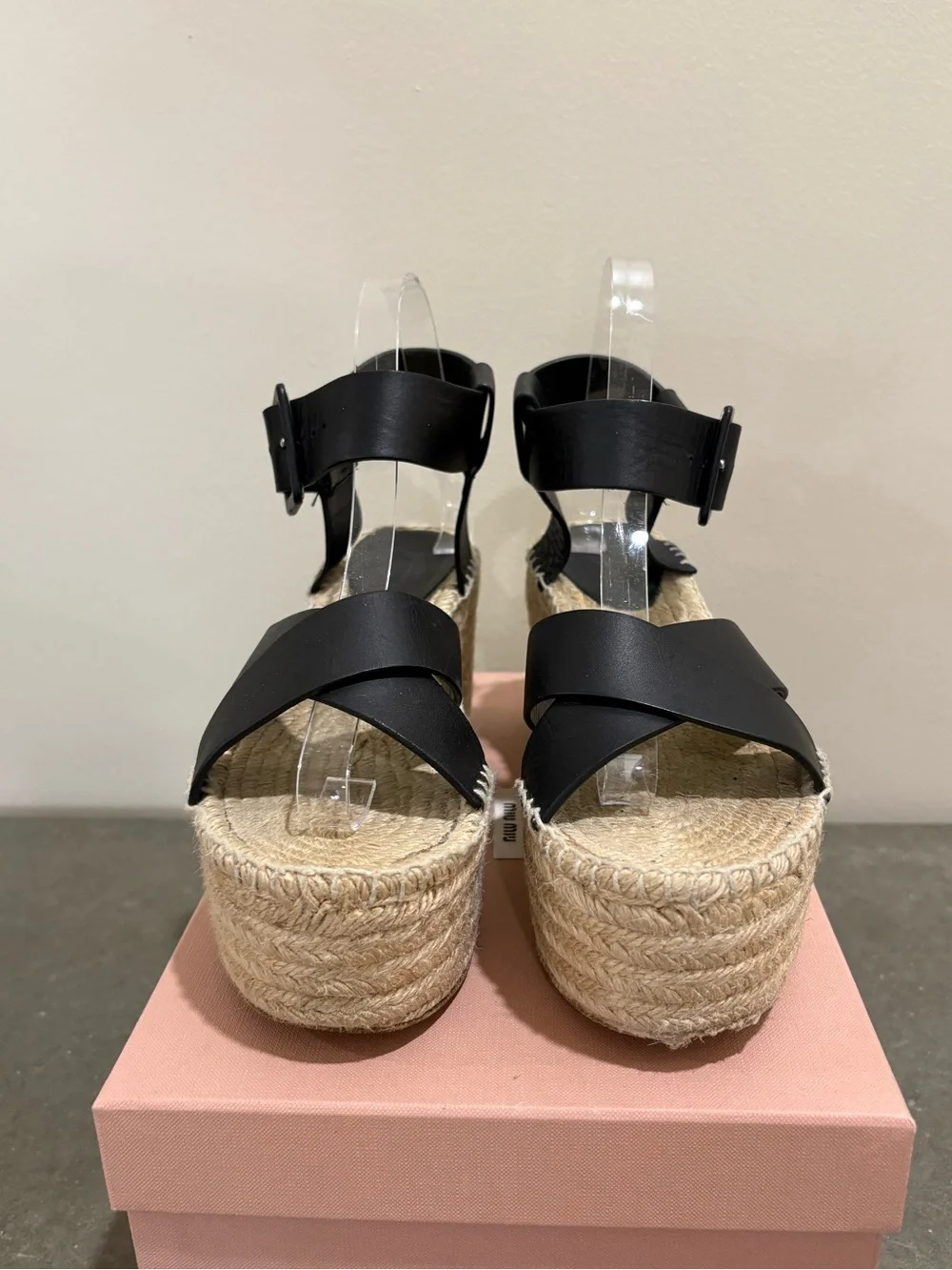Celine Black Leather Jute-Wrapped Platform Sandals, Great Condition! 8.5 (39)